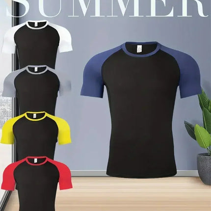 EVERLAST Camicia da Compressione da Uomo + Pantaloncini Sportivi 2 in 1 Set da 2 Pezzi per Il Tempo Libero Respiro Manica Corta Sport Jogging Palestra Marchio di Abbigliamento Stampa platinumshop