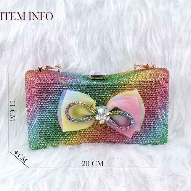 Women's INS Trendy Pointed Rhinestone Shallow Mouth Temperament Rainbow High Heels Handbag Set
