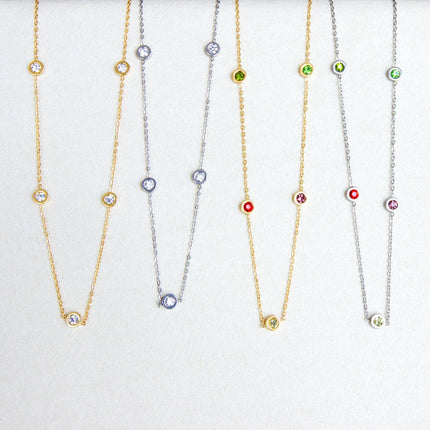 LUXUSTEEL Round CZ Pendant Necklace For Women White Colorful Cubic Zirconia Stainless Steel Collar Simple Luxury Wedding Jewelry PlatiNum