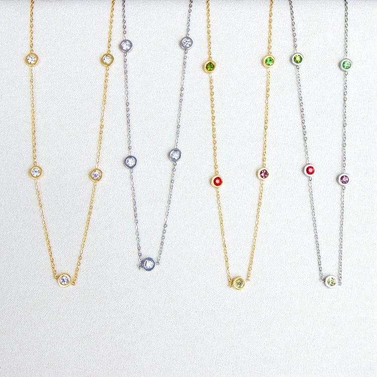 LUXUSTEEL Round CZ Pendant Necklace For Women White Colorful Cubic Zirconia Stainless Steel Collar Simple Luxury Wedding Jewelry PlatiNum