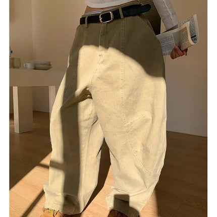 HOUZHOU Y2K Vintage Wash Donna Cargo Jeans Harajuku Scimitar Gamba larga Pantaloni in denim retrò americani Pantaloni larghi Gyaru Streetwear