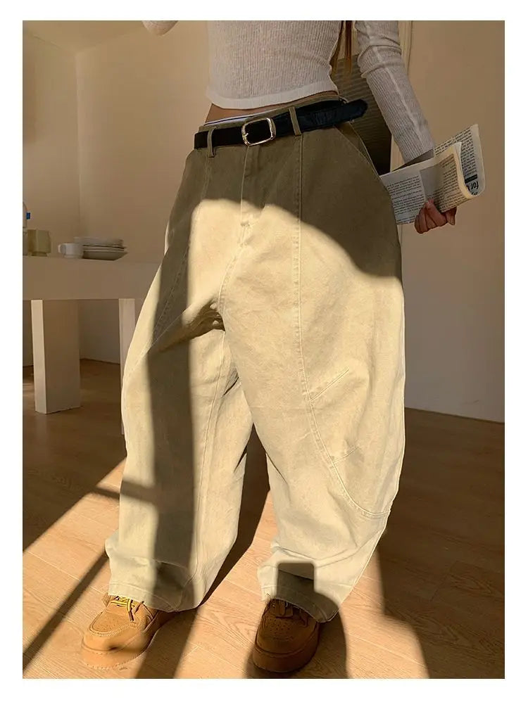 HOUZHOU Y2K Vintage Wash Donna Cargo Jeans Harajuku Scimitar Gamba larga Pantaloni in denim retrò americani Pantaloni larghi Gyaru Streetwear