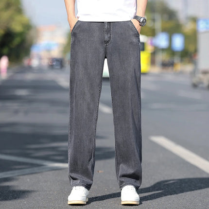 Jeans Larghi da Uomo in Lyocell Sottile, Morbidi e Comodi, Pantaloni alla Moda Primaverili ed Estivi, Denim Lavato di Marca