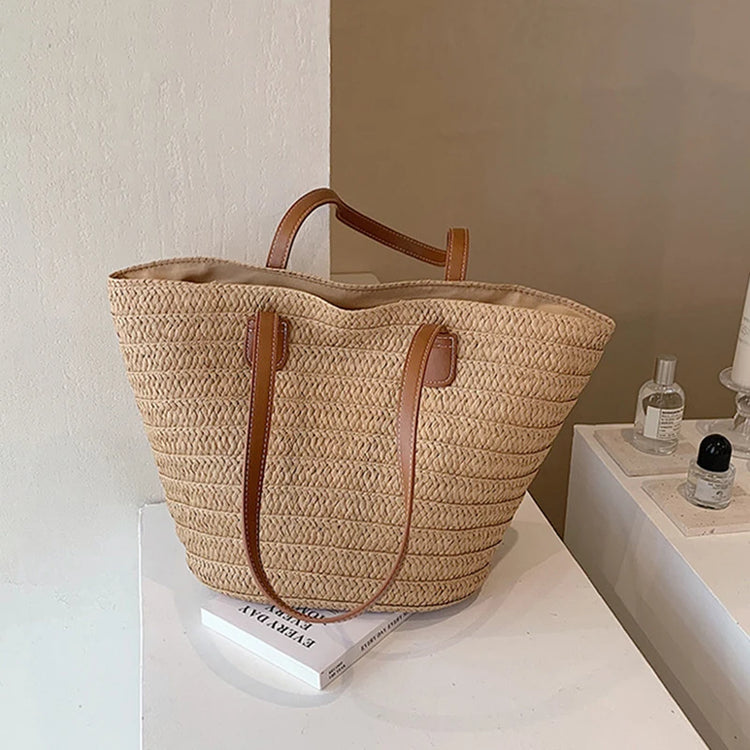 Borsa a tracolla da donna di grande capacità Borsa estiva in paglia intrecciata Borsa da spiaggia di design di lusso femminile di moda Borsa shopper Bali