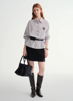 DUSHU Classic Long and Short Elastic Waist A-line Skirt 2025 Winter Skirt for Women Solid Simple Commuting Office Ladies College PlatiNum