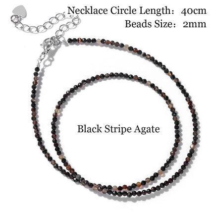 Mini Stone Beaded Necklace 2mm Faceted Natural Agat Quartzs Necklaces Female Fashion Party Choker for Women Girls Jewelry Gift PlatiNum