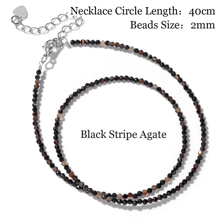 Mini Stone Beaded Necklace 2mm Faceted Natural Agat Quartzs Necklaces Female Fashion Party Choker for Women Girls Jewelry Gift PlatiNum