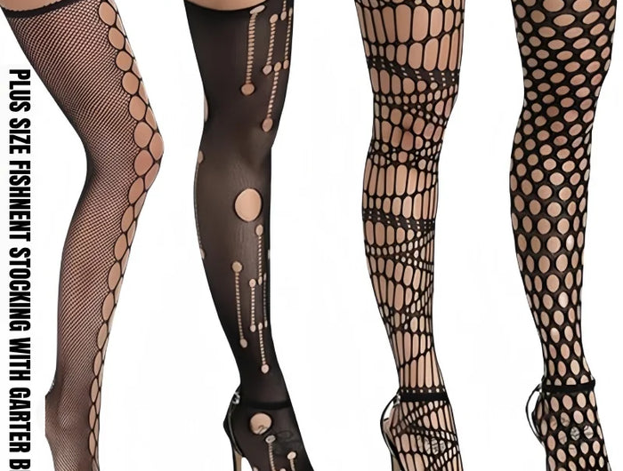 Calze a rete sexy da donna da 3 pezzi Collant con reggicalze alti fino alla coscia con reggicalze Design con motivo scavato per uso occasionale