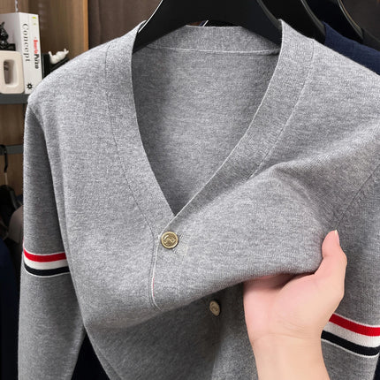 High End Brand Knitted Cardigan Men's Autumn Trend Color Blocked Striped Designer New shawl Korean Casual V-Neck sweater Coat