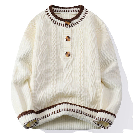 Autumn Winter Mens Fashion Knitted Sweater Round Neck Patchwork Warm Breathable Knit Pullovers Men Casual Youthful Vitality Tops