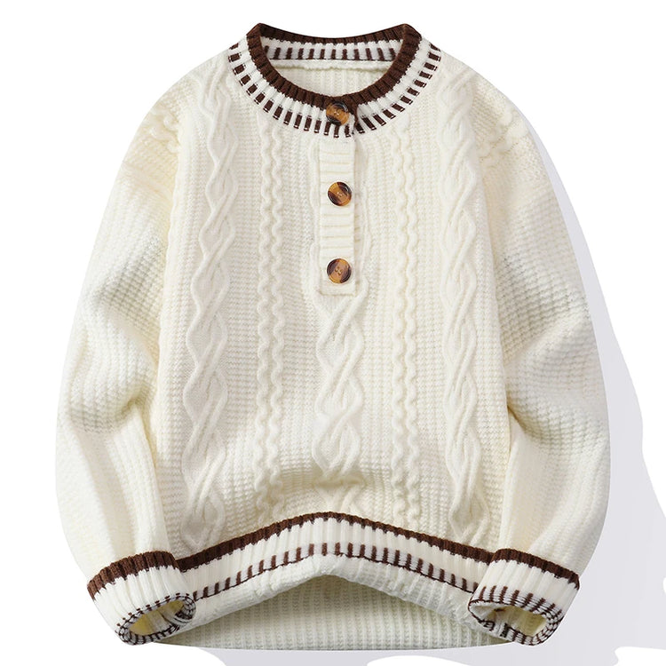 Autumn Winter Mens Fashion Knitted Sweater Round Neck Patchwork Warm Breathable Knit Pullovers Men Casual Youthful Vitality Tops