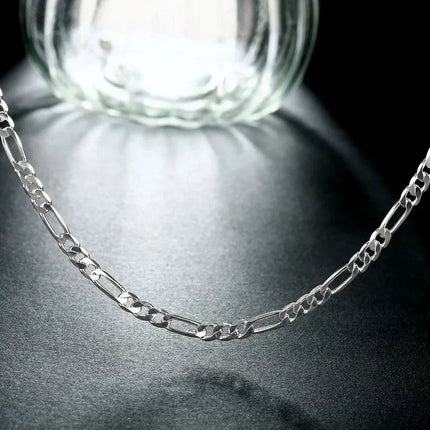 ALIZERO 40-75cm 925 Silver 4mm Figaro Chain Necklace for Women Men Long Necklace Hip Hop Jewelry Gift PlatiNum