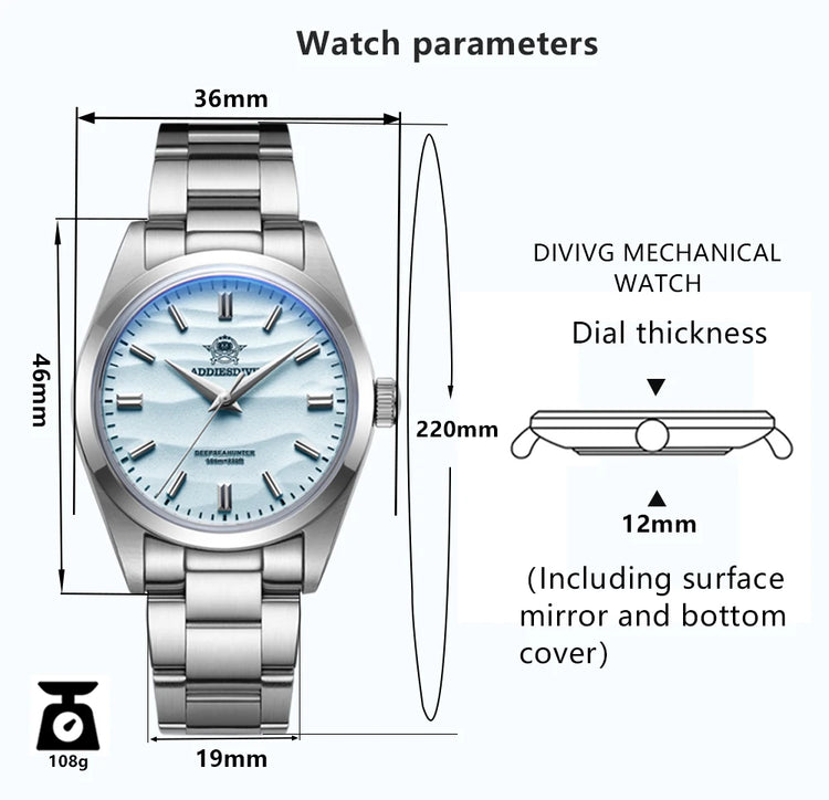 ADDIESDIVE 36mm Top Brand Men Watch Desert Dial Bubble Mirror Pot Cover Glass 10Bar Waterproof Outdoor Sports Quartz Wristwatch