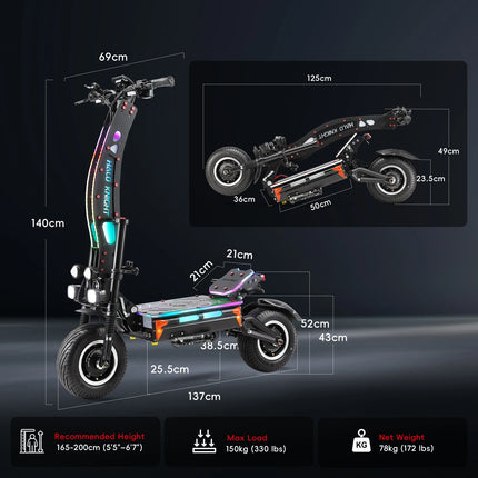 Halo Knight T107 Max Scooter elettrico 13 pollici Off Road Pneumatico 4000W * 2 Doppio motore 72V 50Ah Batteria E-Scooter per pendolarismo urbano