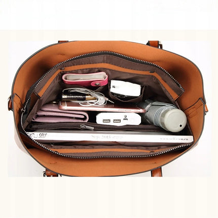 Borsa a Mano in Ecopelle Marrone per Donne – Borsa a Spalla in Ecopelle con Cinturino Regolabile, Tasche con Cerniera, 31x26x11cm