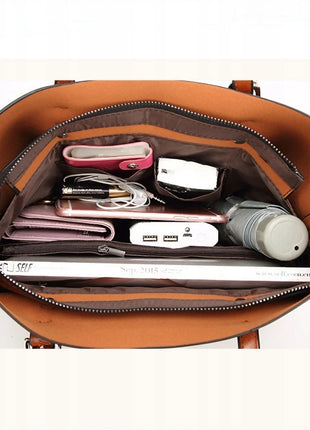 Borsa a Mano in Ecopelle Marrone per Donne – Borsa a Spalla in Ecopelle con Cinturino Regolabile, Tasche con Cerniera, 31x26x11cm