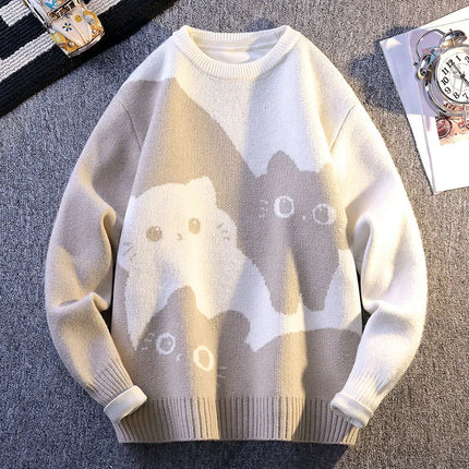 Cartoon Cat's New Knitted Sweater 2025 Men's Autumn/Winter Warm Knitted Sweater Men's Pullover Home Clothes