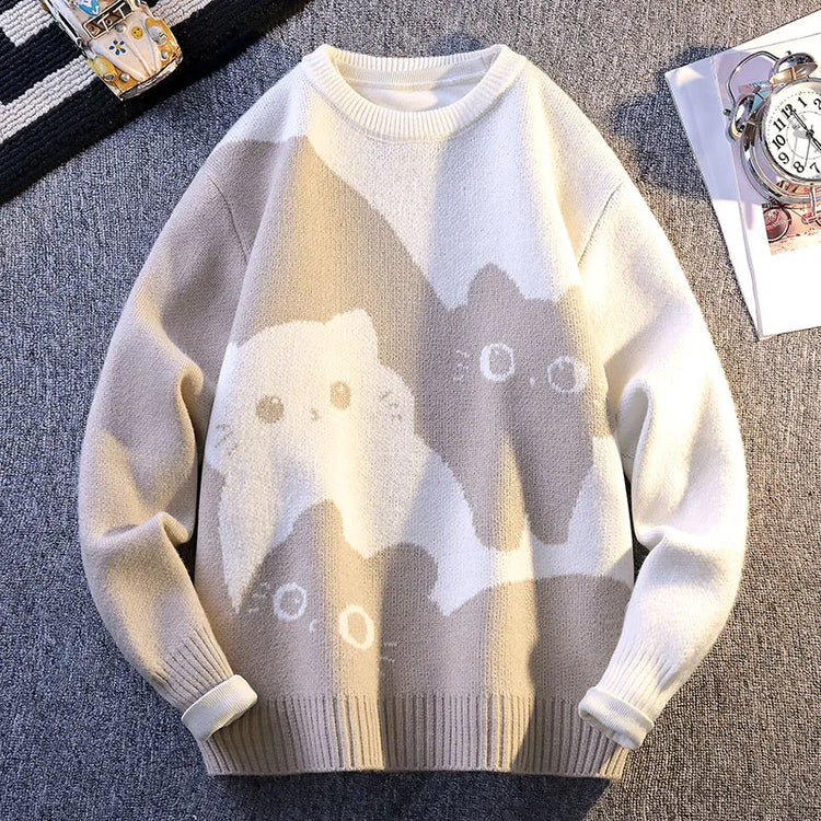 Cartoon Cat's New Knitted Sweater 2025 Men's Autumn/Winter Warm Knitted Sweater Men's Pullover Home Clothes