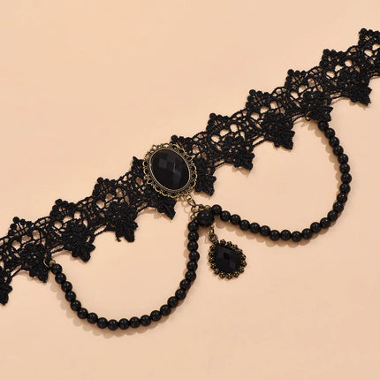 Vintag Classic Gothic Lace Choker for Women Black Crystal Pendant Charm Choker Necklaces Boho Clavicle Jewelry Christmas Gifts PlatiNum