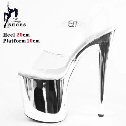 8 Inches Women Shine Electroplated Heel Sandals Pole Dance Shoes Sexy Stripper Nightclub High Heels 20CM Exotic Models Show