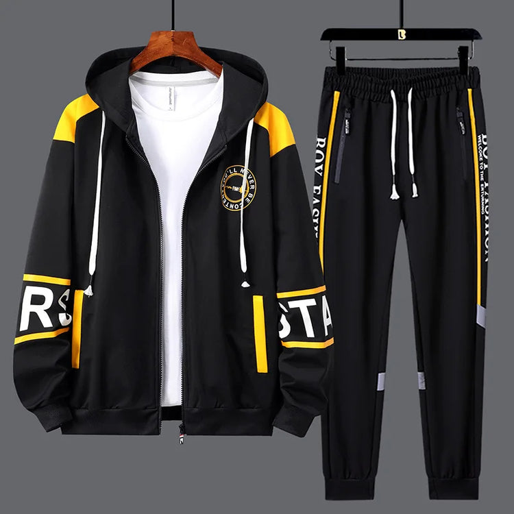 Men's High-End Fashion Zipper Cardigan And Pants Two-Piece Set Casual Sportswear Spring Autumn Printed Commuting Outfit