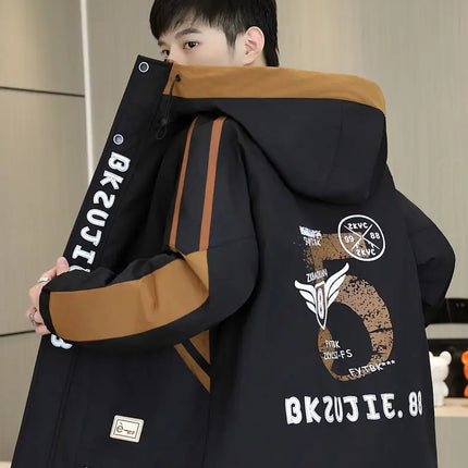 Fashion Autumn Winter Men's Hooded Fleece Jackets Youth High Streetwear Casual Plush Liner Coats Windproof Padded Tops Clothing