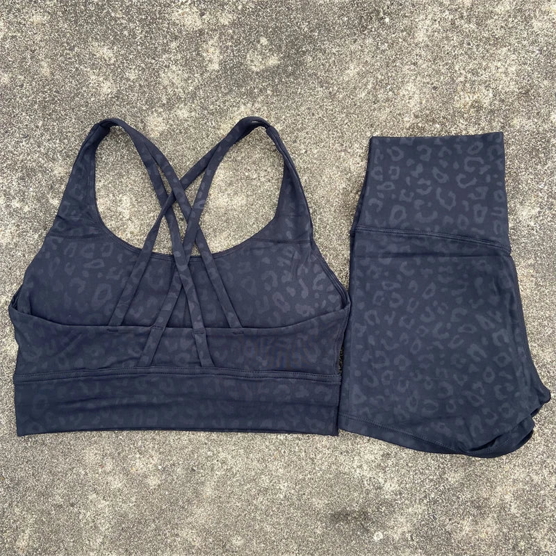 Yoga Shorts Set Gym Sports Set Women Workout Clothes 2 Piece Fitness Suit Cross Straps Bra High Waist Shorts Running Tracksuit