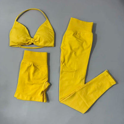Yoga fitness set 3pcs Impact Gym Set Women Bras and Yoga Set High Waist Scrunch Seamless Shorts Fitness Clothes Activewear Work