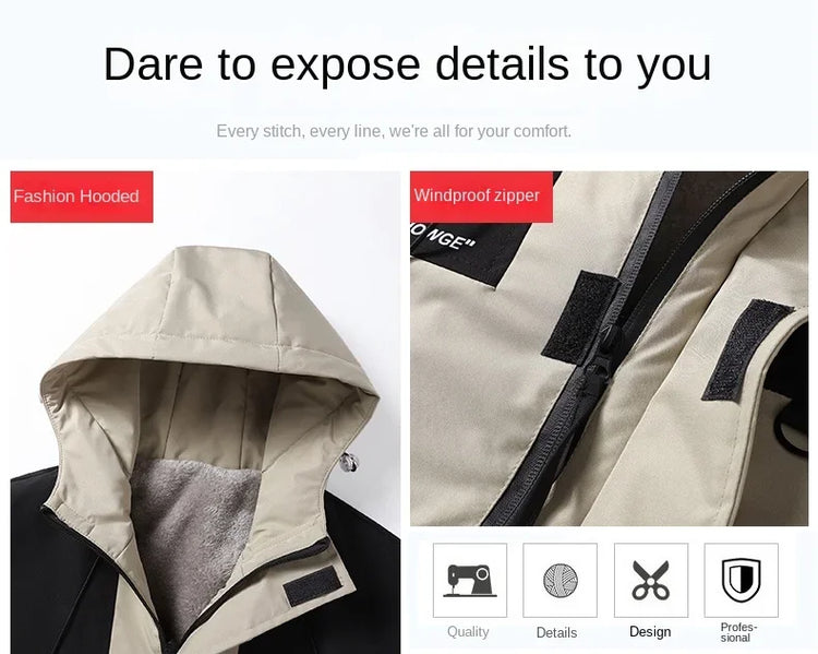 Plus Size Male Waterproof Windproof Hooded Jacket Autumn Winter New Fashion Men Casual Loose Fleece Thick Warm High Quality Coat