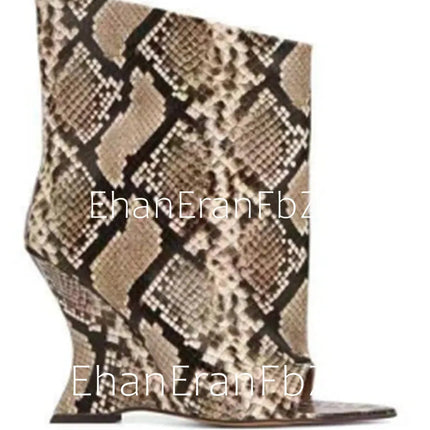 2025Ladies' Spring and Summer New Fish Mouth Slope High Heel Knee Boots, Fashionable Pointed Fashion Show Medium Cool Boots PlatiNum