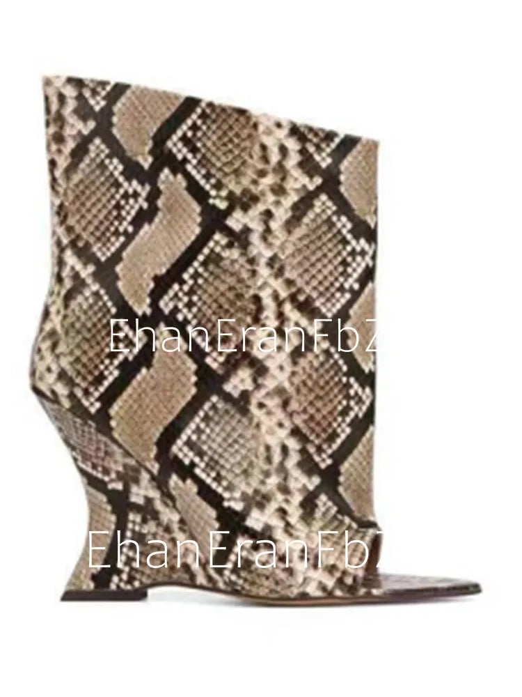 2025Ladies' Spring and Summer New Fish Mouth Slope High Heel Knee Boots, Fashionable Pointed Fashion Show Medium Cool Boots PlatiNum