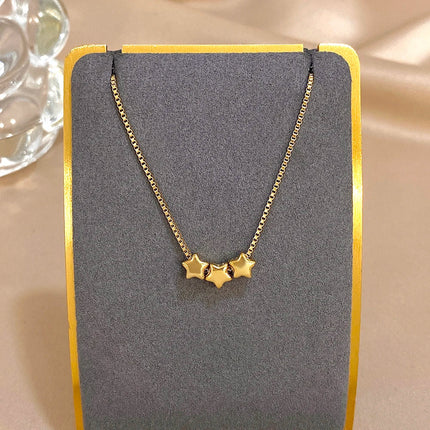 Cute Triple Color Star Beads Necklace for Women Girls Fashion Gold Plated Stainless Steel Charm Necklaces Waterproof Jewelry PlatiNum