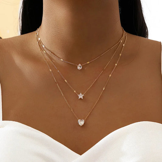 Collana con ciondolo zircone alla moda per donna Girocollo a catena multistrato Regalo di gioielli lucidi per feste femminili di moda