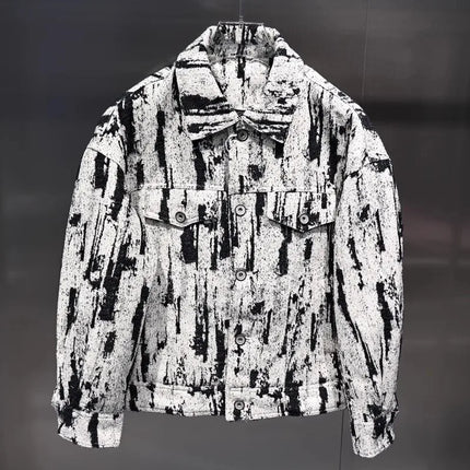 Winter Fashion Mens Down Coat Personality Printed Single Breasted Casual Outerwear Long Sleeve Loose Fit Warm Designer Jacket