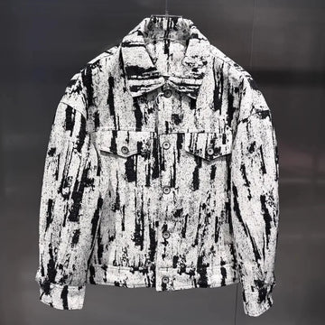 Winter Fashion Mens Down Coat Personality Printed Single Breasted Casual Outerwear Long Sleeve Loose Fit Warm Designer Jacket