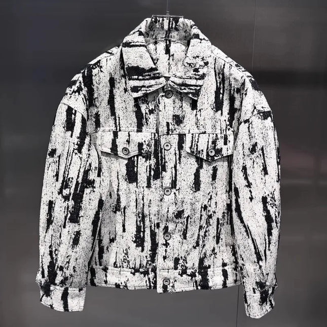 Winter Fashion Mens Down Coat Personality Printed Single Breasted Casual Outerwear Long Sleeve Loose Fit Warm Designer Jacket