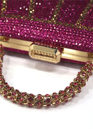 Popular In Nigeria Exquisite Evening Bags With Diamond Design Fashion Handle Clutch Rhinestone Embellished Long Chain Bag PlatiNum