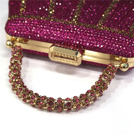 Popular In Nigeria Exquisite Evening Bags With Diamond Design Fashion Handle Clutch Rhinestone Embellished Long Chain Bag PlatiNum