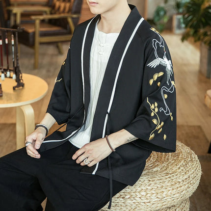 Japan Samurai Shirt uomo ricamato Kimono giapponese manica corta Cardigan uomo estate sottile moda Casual Yukata Cardigan Top uomo
