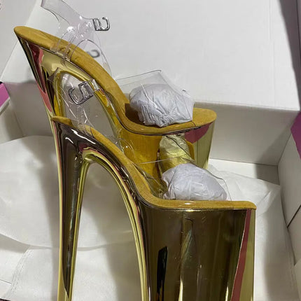 Glossy electroplated Cross dressing 8 inches high heel Stripper 20cm sandals  Clear Exotic Sexy platform pole Dance Sexy womens PlatiNum