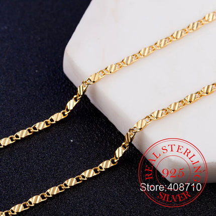 Real 925 Sterling Silver 16/18/20/22/24/26/28/30 Inch 2mm Gold Charm Figaro Chain Necklace For Women Man Wedding Fashion Jewelry PlatiNum