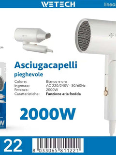 Lightweight Foldable Compact Hair Dryer, 1600W 2000W Negative Ions Blow Dryer, Fast‑Drying with Cold Air Function for Travel Salon Home Use