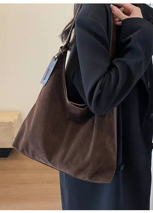 Women Suede Shoulder Bag with Zipper Hobo Bags Large Capacity Handbag Slouchy Bag Commuter Travel Bag Purses and Handbags PlatiNum
