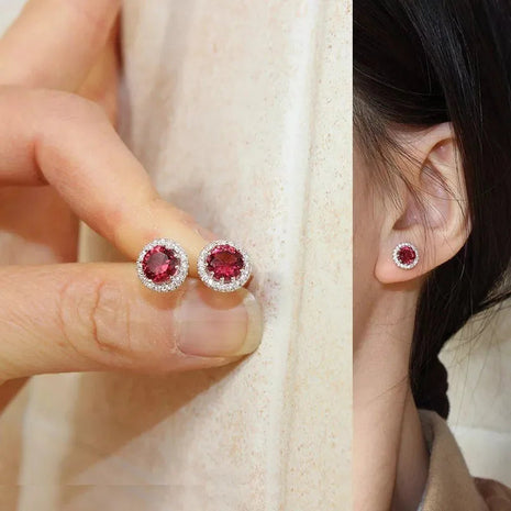 Korean 925 Sterling Silver Cute Round Crystal Stud Earrings for Women S925 Wedding Party Jewelry Gift Aretes De Mujer PlatiNum