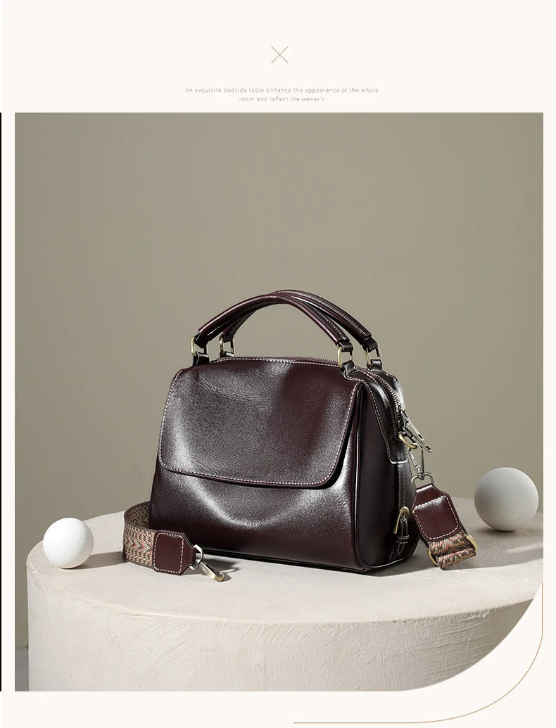 women's shoulder luxury  bags, Genuine Leather Crossbody Shoulder Bag, Retro Style Handbag with Dual Strap & Multiple Pockets