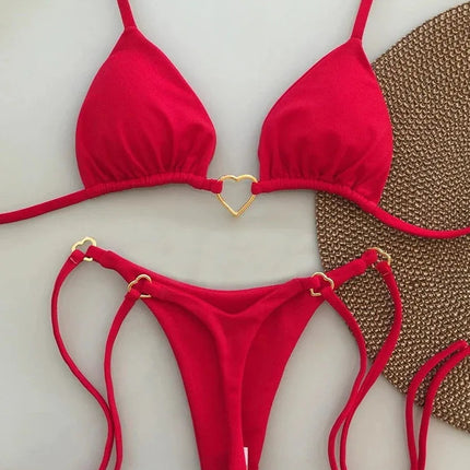 Nuovo costume da donna bikini bianco tinta unita costume da bagno alla moda con lacci a vita bassa set da due pezzi platinumshop