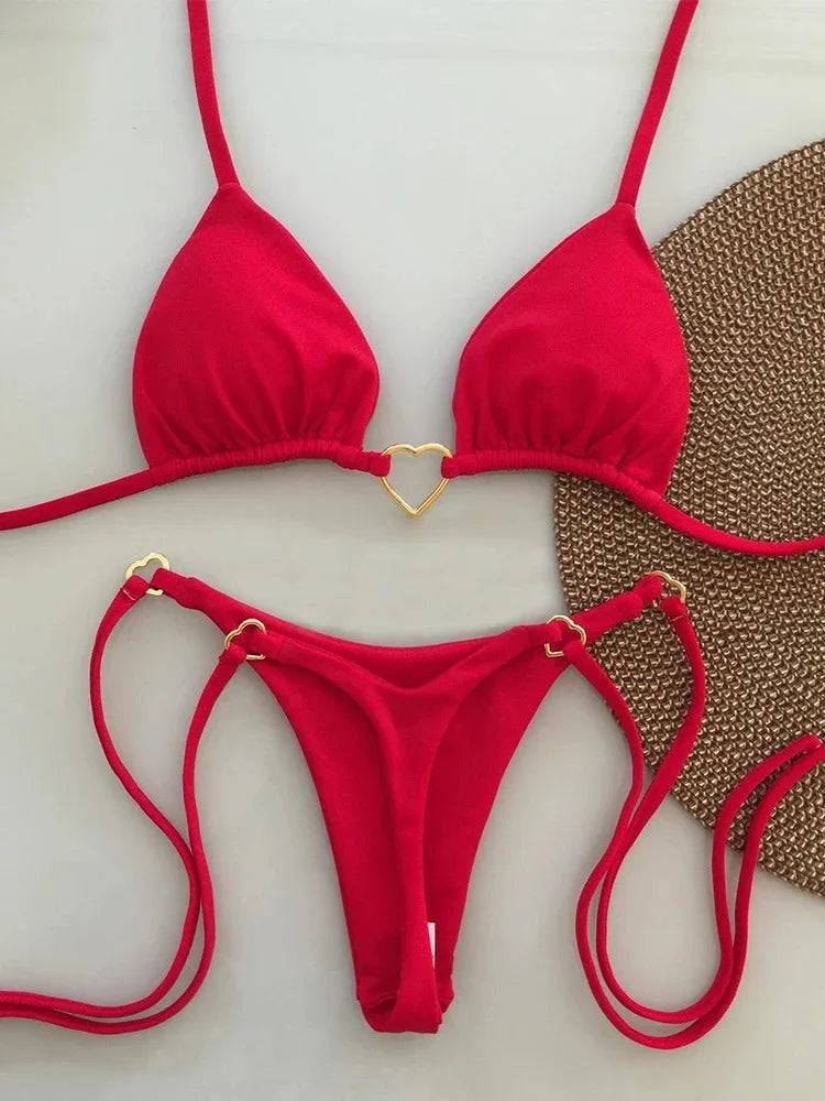 Nuovo costume da donna bikini bianco tinta unita costume da bagno alla moda con lacci a vita bassa set da due pezzi platinumshop