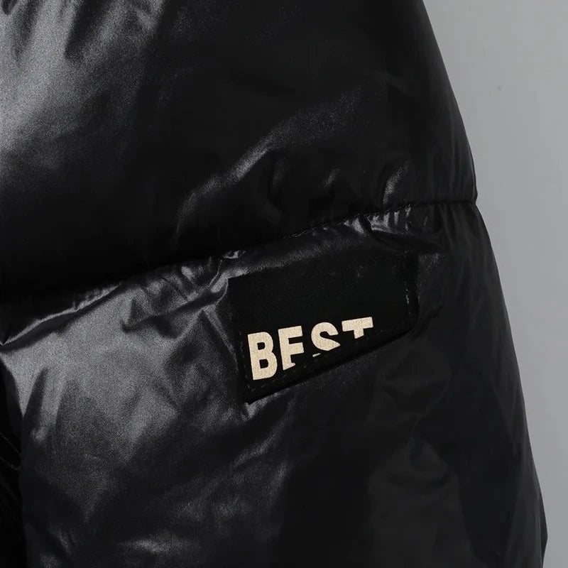 2024 Winter Warm Jacket Men's Trendy Brand Black Gold Bright Waterproof Warm Parka Short Women's Casual Down Cotton Padded Coat