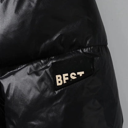 2024 Winter Warm Jacket Men's Trendy Brand Black Gold Bright Waterproof Warm Parka Short Women's Casual Down Cotton Padded Coat