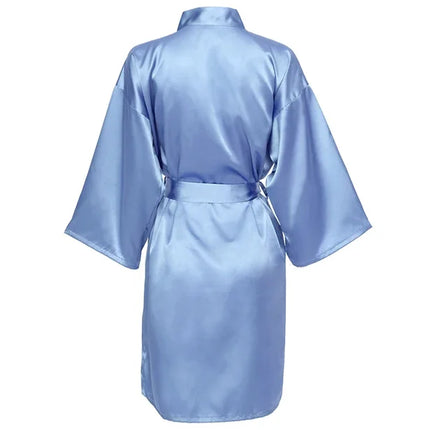 Vestaglia da notte in raso solido, elegante vestaglia da casa con scollo a V a mezza manica e cintura, pigiama da donna